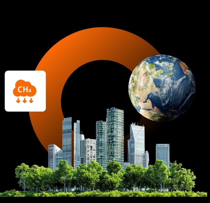 Illustration showing methane emissions from organic waste and the carbon cycle